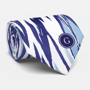 Chic blå och vit vattenfärg ikat mönster slips