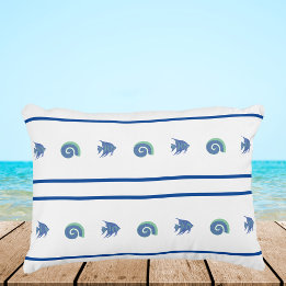 Chic Blå och vita Rand Snäckor och fisk Prydnadskudde