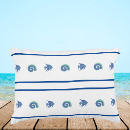 Chic Blå och vita Rand Snäckor och fisk Prydnadskudde