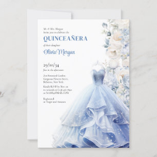 Chic blå opulent klänning vattenfärgsblommor peoni inbjudningar