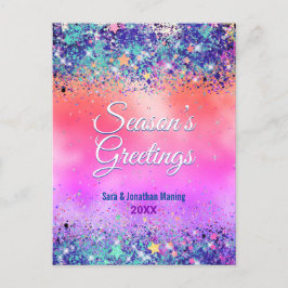 Chic blå orangen glitter jul nytt år vykort
