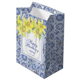 Chic blå portugisisk Azulejo gul lilja