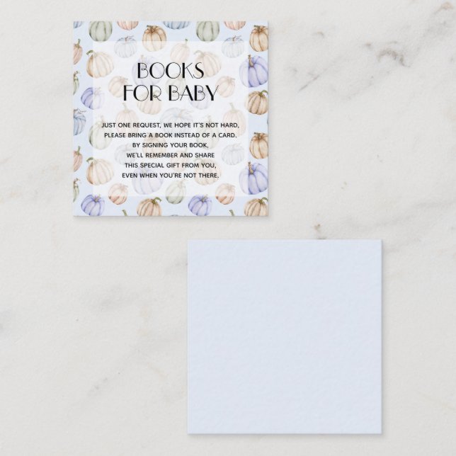 Chic Blå Pumpa Pojke Baby Shower Bok Begäran Tilläggskort (Fram/baksida)