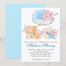 Chic Blå & Rosa Blommig Vagn Barnkalas