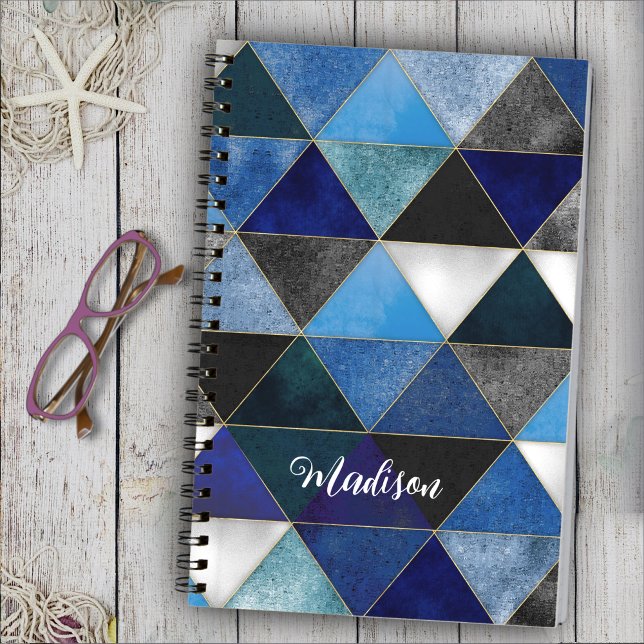 Chic blå turkos grått-geometrisk sketchbook anteckningsbok (Skapare uppladdad)