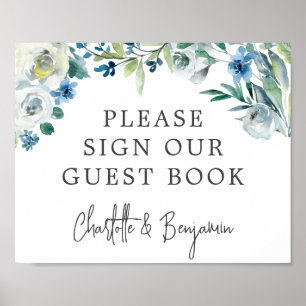 Chic blå vårblomma Vänligen skriv i gästeboken Poster