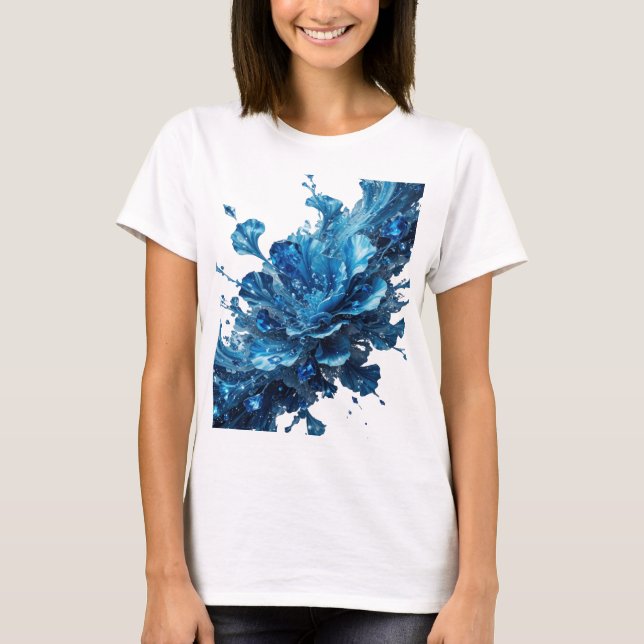 Chic Blå VATTENBLOMMOR Statement T-shirt (Framsida)