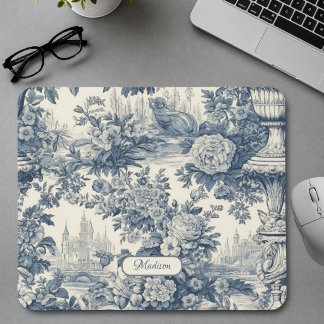 Chic Blå Vintage Toile de Jouy Monogram Musmatta