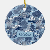 Chic Blå vit beläggning av chinoiserie