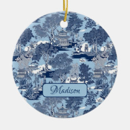 Chic Blå vit beläggning av chinoiserie Julgransprydnad Keramik