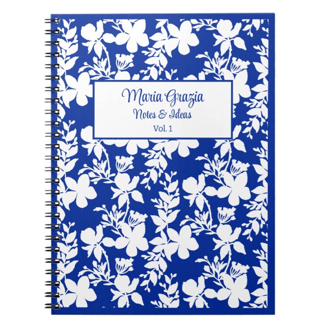 Chic Blå vit Blommigt Anteckningsbok (Framsidan)