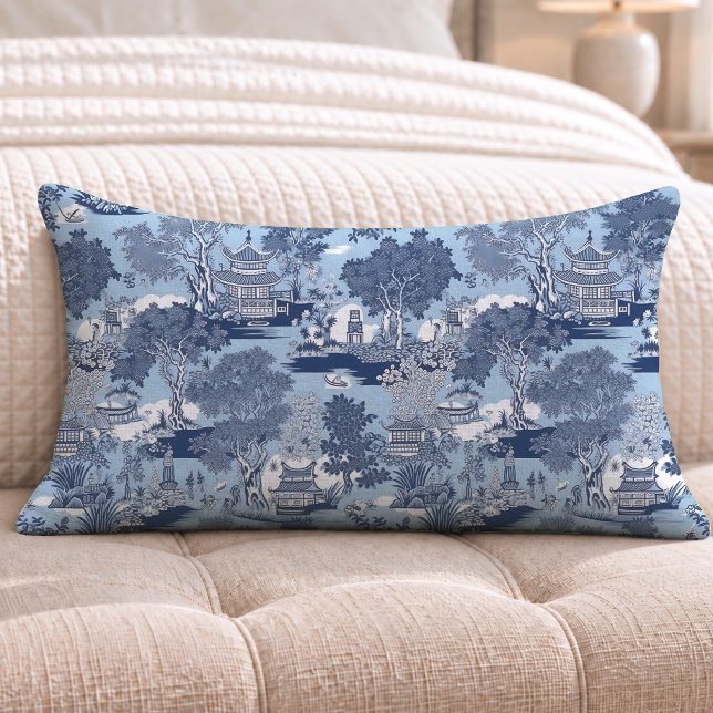 Chic Blå vit pil chinoiserie stuga  Lumbarkudde (Skapare uppladdad)