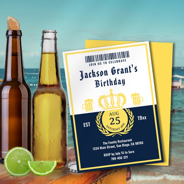 Chic Blåblå ölmärkning Brewery Themday Birthday Inbjudningar (Skapare uppladdad)