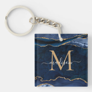 Chic Blåblått Guld-agate Geode Glitter Monogram