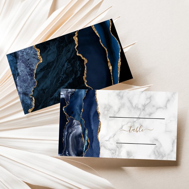 Chic: Blåblått Guld Agate Marble Bröllop Visitkort (Skapare uppladdad)