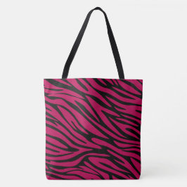 Chic Black and Berry Red Zebra tryck Large Tote Tygkasse