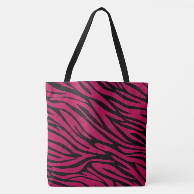 Chic Black and Berry Red Zebra tryck Large Tote Tygkasse (Framsida)