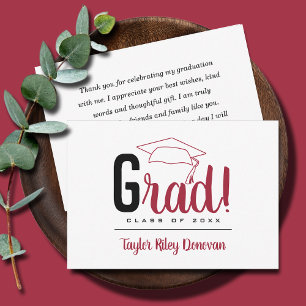 Chic Black and Crimson Red Grad Cap Studenten Anteckningskort