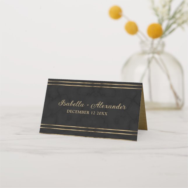 Chic Black and Gold Foil Personized Place Card Placeringskort (Baksida)
