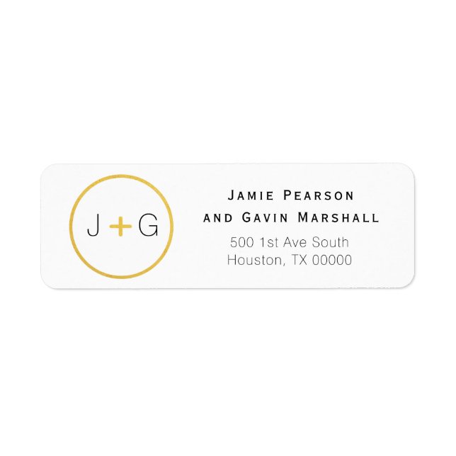 Chic Black and Guld Circle par Initialer Returadress Etikett (Framsidan)