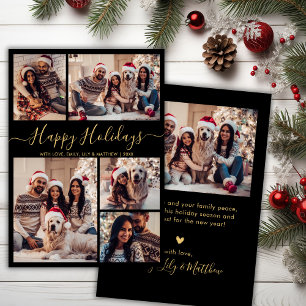 Chic Black and Guld Glad helg Script 5 Photo Julkort