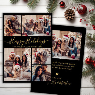 Chic Black and Guld Glad helg Script 5 Photo Julkort