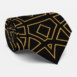 Chic Black and Guld Interlocking Design Neck Tie Slips