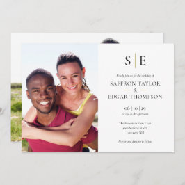 Chic Black and Guld Monogram 2 Photo Bröllop Inbjudningar