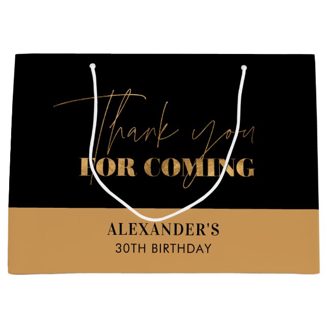 Chic Black and Guld Script Birthday Tack (Framsidan)