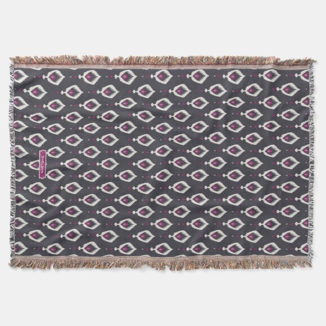 Chic Black and lila ikat tribal mönster Filt (Framsidan)