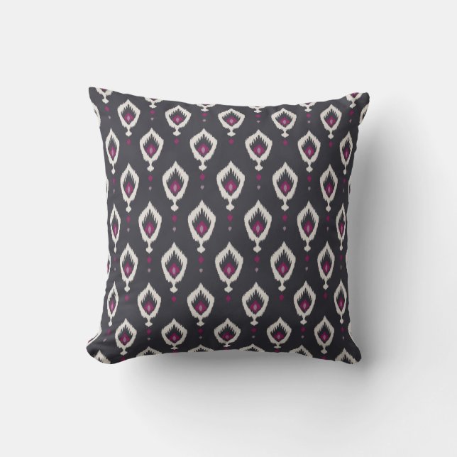 Chic Black and lila ikat tribal mönster Kudde (Framsida)