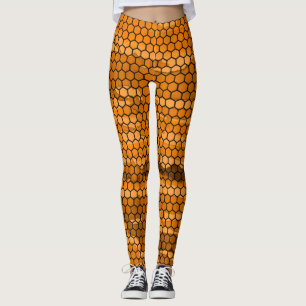 Chic Black and Orange Honeycomb mönstrad Leggings