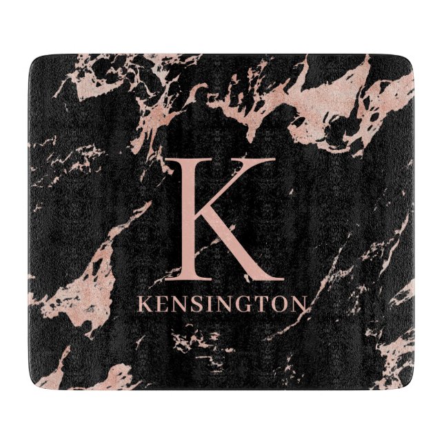 Chic Black and Ro Gold Foil Marble Monogram (Framsidan)