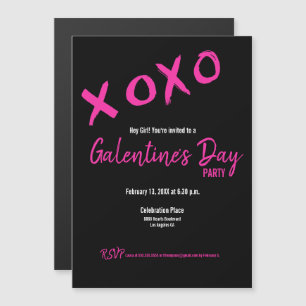 Chic Black and Rosa Galentine's Party XOXO Snyggt Magnetisk Inbjudningskort