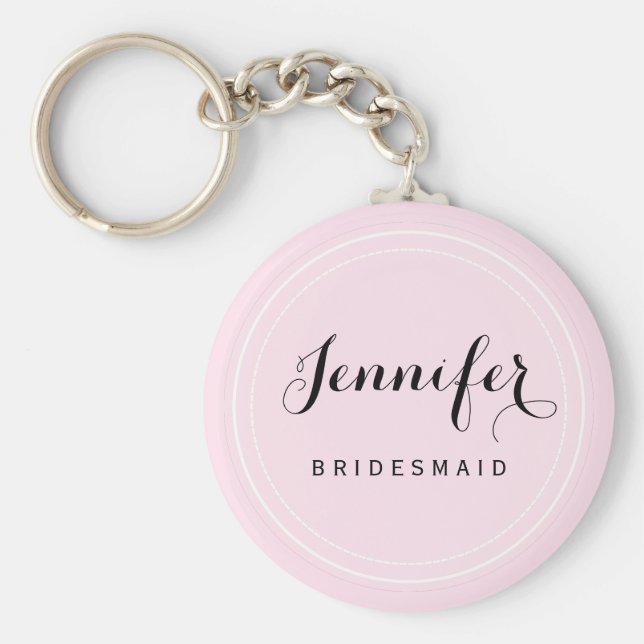 Chic Black and Rosa Personalize Bridesmaid Nyckelring (Framsidan)