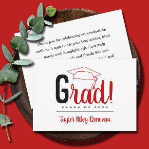 Chic Black and Scarlet Grad Cap Studenten Anteckningskort