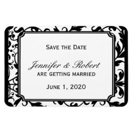 Chic Black and White Damask bröllop Spara datum Magnet
