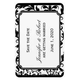 Chic Black and White Damask bröllop Spara datum Magnet