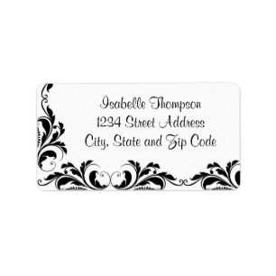 Chic Black and White Damask Flourish Gräns Adressetikett
