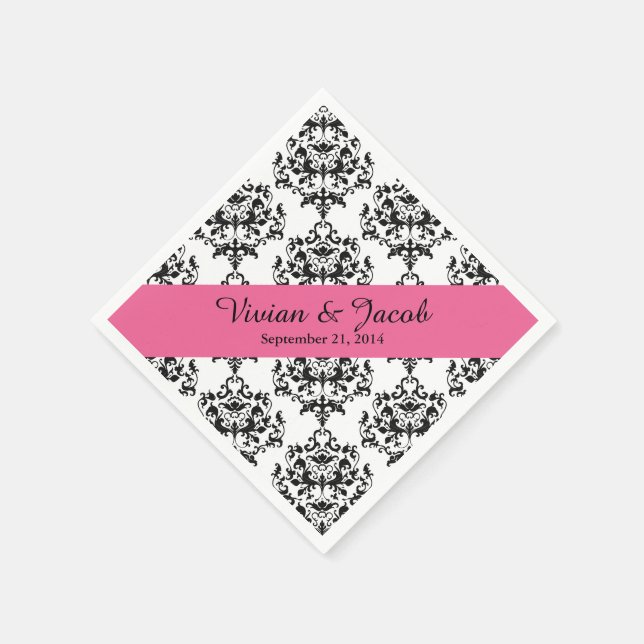 Chic Black and White Damask Wedding Napkin Pappersservett (Hörn)