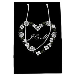 Chic Black and White Floral Wedding Gift Bag