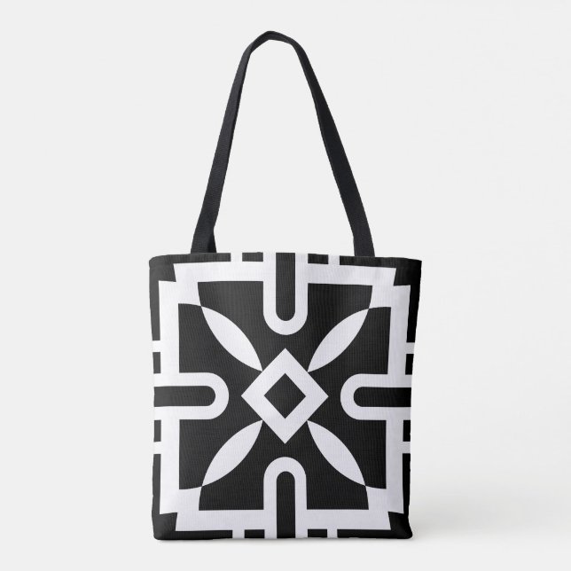 Chic Black and White Geometric Diamond Mönster Tygkasse (Baksida)