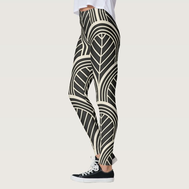 Chic Black and White Geometric Seamless Pattern Leggings (Vänster)