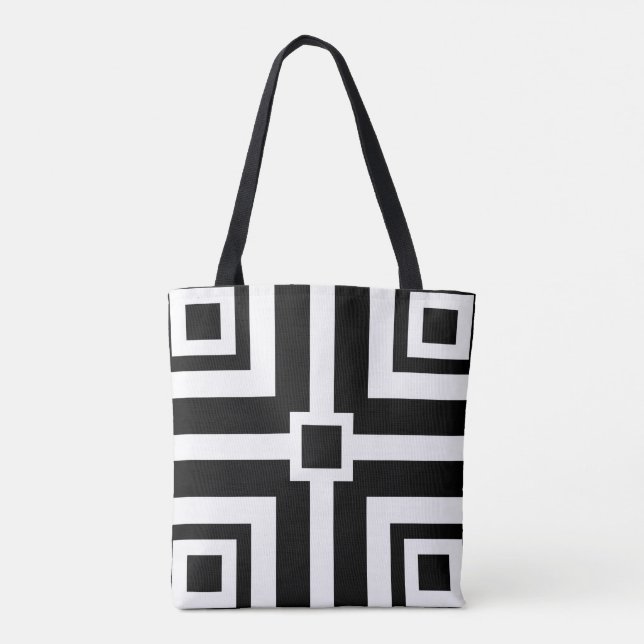 Chic Black and White Geometric Tote Bag Tygkasse (Baksida)