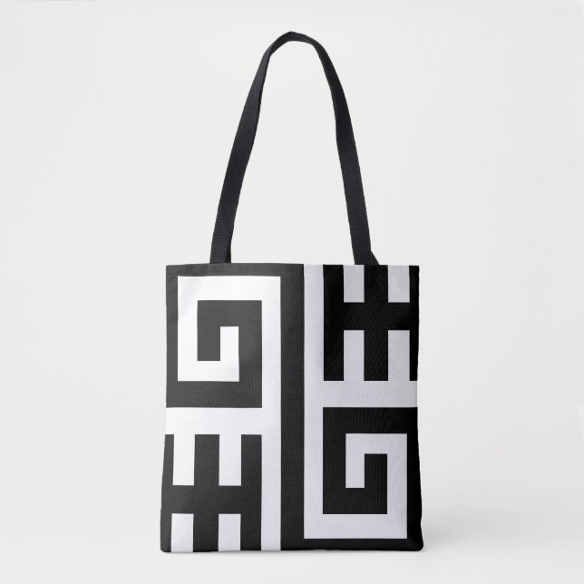 Chic Black and White Geometric Tote Bag Tygkasse (Framsida)