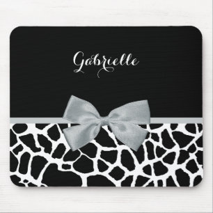 Chic Black and White Giraffe Skriv ut Silver Grått Musmatta