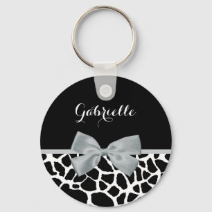 Chic Black and White Giraffe Skriv ut Silver Grått Nyckelring