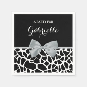 Chic Black and White Giraffe Skriv ut Silver Grått Pappersservett