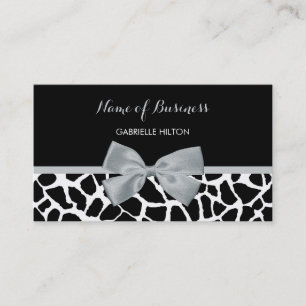 Chic Black and White Giraffe Skriv ut Silver Grått Visitkort