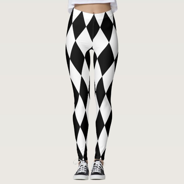 Chic Black and White Harlequin Diamond  Leggings (Framsida)
